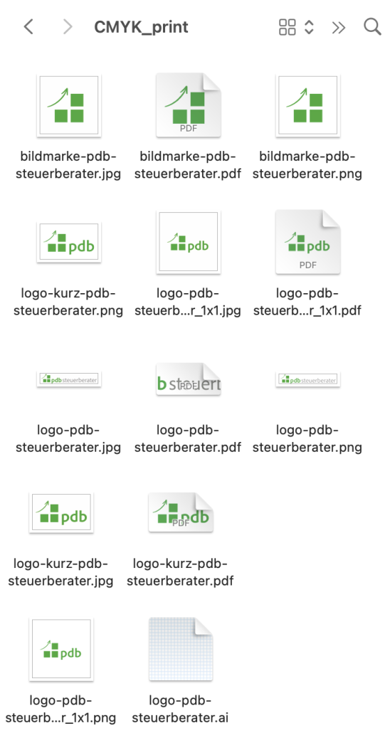 Dateiformate für Logodesign, Dateiformate nach Designprojekt, Ordner mit Dateien